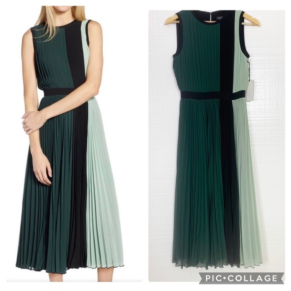 Halogen Dresses & Skirts - Halogen Midi Dress Work Career Cute Fancy Pleated Colorblock Nordstrom Lined Sz2